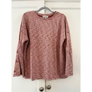 HAYDEN Los Angeles Red White Marled Knit Button Sleeve‎ Sweater Top Women L